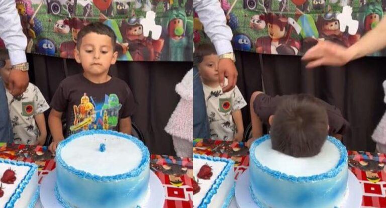 Niño se vuelve viral por su inquietante reacción al ver su pastel de cumpleaños