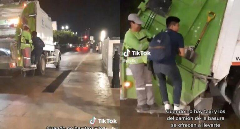 Quería irse a su casa, pero no tenía dinero para el taxi y lo recoge el camión de la basura.