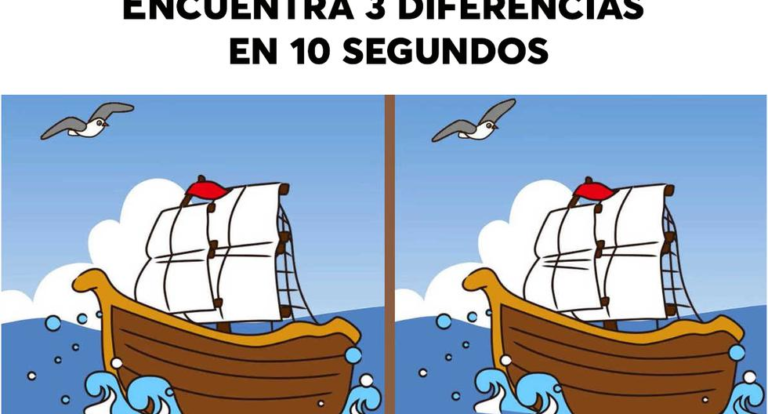 Encuentra las 3 diferencias entre los dos barcos navegando en el mar en tan solo 10 segundos