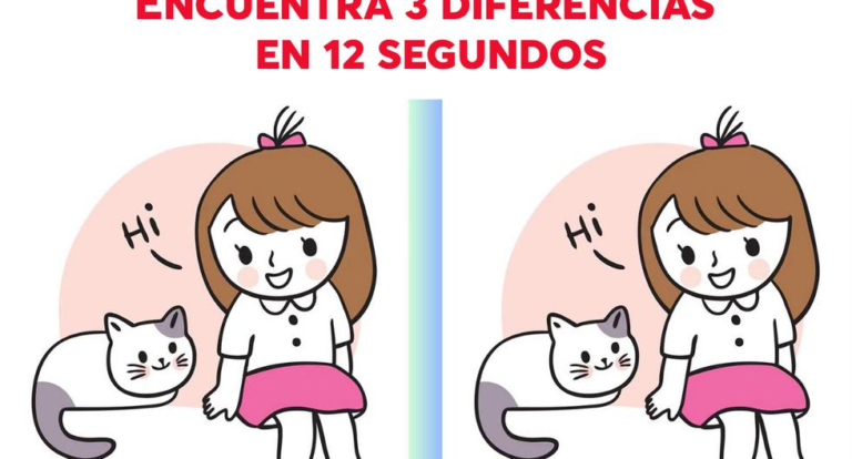 Encuentra las 3 diferencias entre la imagen de la niña y la gatita en 12 segundos