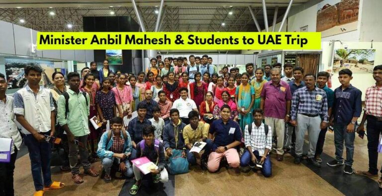 El ministro Anbil Mahesh vuela con estudiantes del gobierno a los Emiratos Árabes Unidos