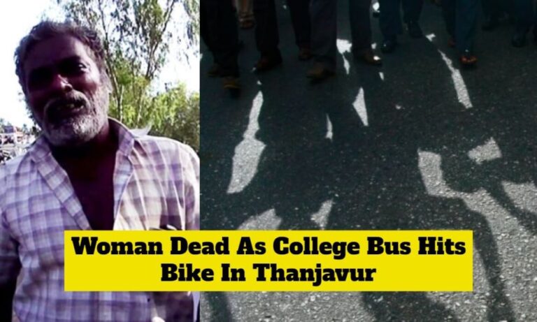 TN: Esposa muere frente al accidente de su marido cuando el autobús de la universidad privada de Thajavur choca contra una bicicleta